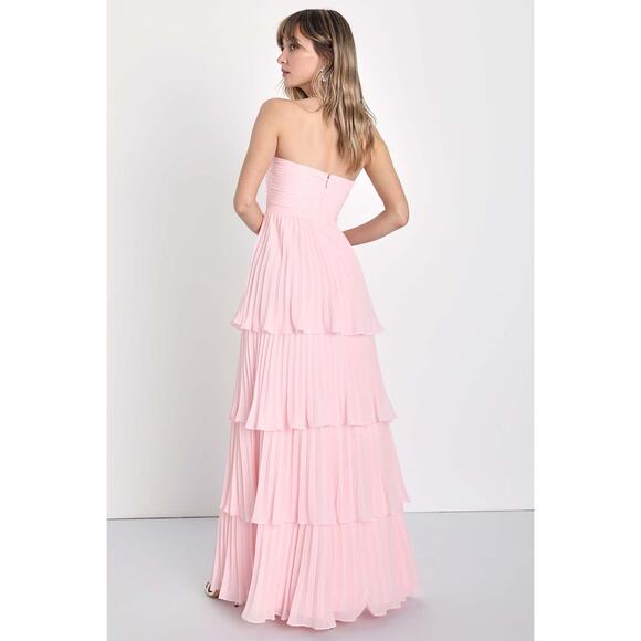 NWOT Lulus Seriously Sensational Light Pink Strapless Tiered Maxi Dress Size M - Picture 3 of 10